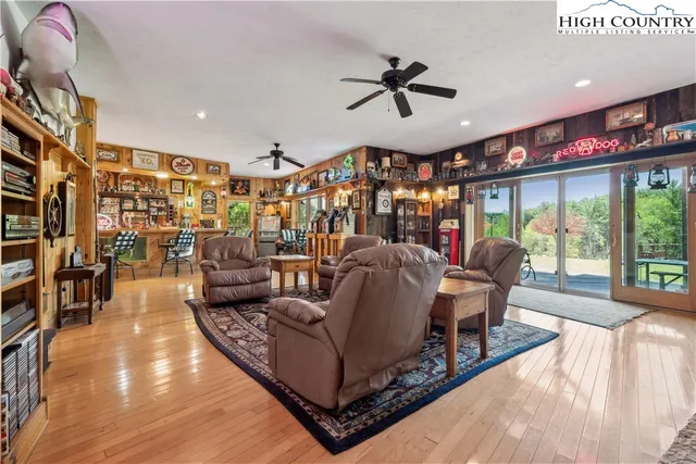a view of balcony with wooden floor