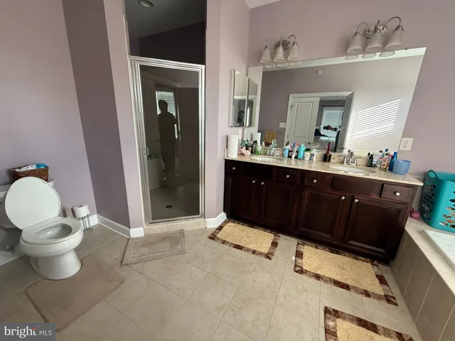 a bathroom with a sink vanity and toilet