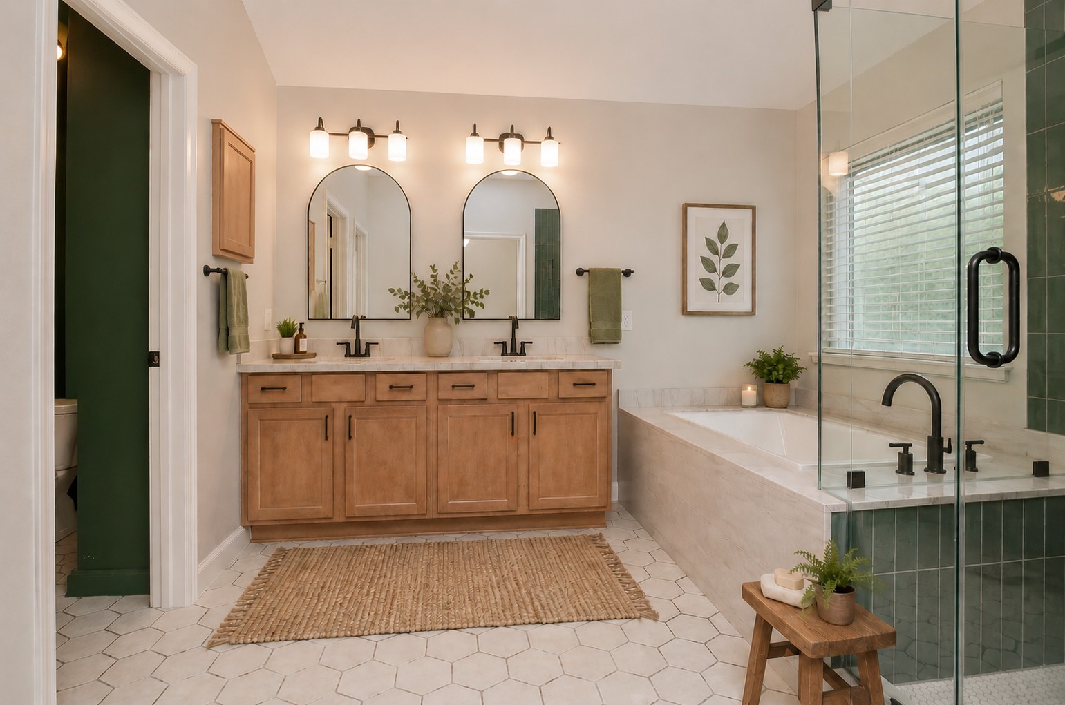 9222 Sorrell Hollow Lane Rosenberg, TX 77469 - Photo 14 of 24 Retreat to the luxurious primary suite featuring a spa-like bath with dual vanities, quartz countertops, a soaking tub, and an oversized designer-tiled shower. Two walk-in closets, including one with custom built-ins, offer exceptional storage.