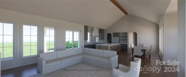 a large white living room with a large window