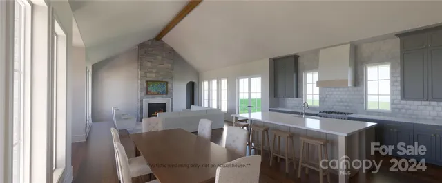 a view of a dining room with furniture and window