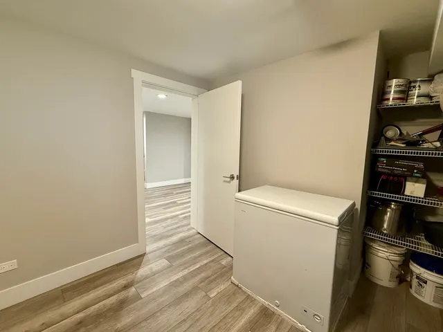 a storage room with washer and dryer