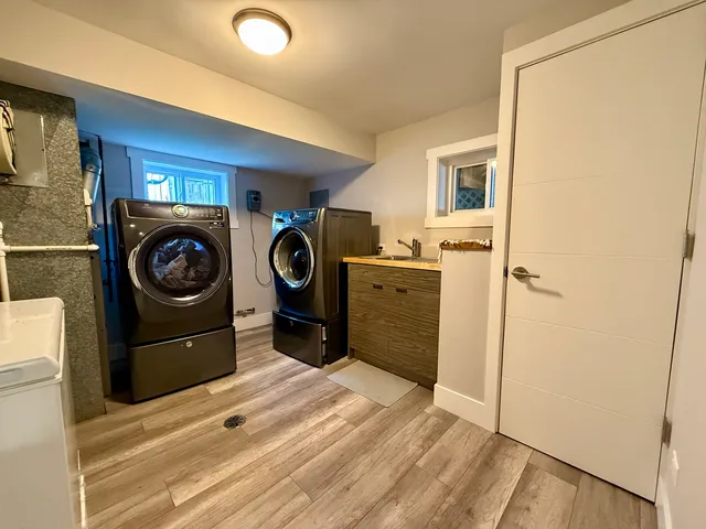 a utility room with dryer and washer