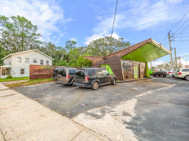 a view of a house with backyard and a tree
