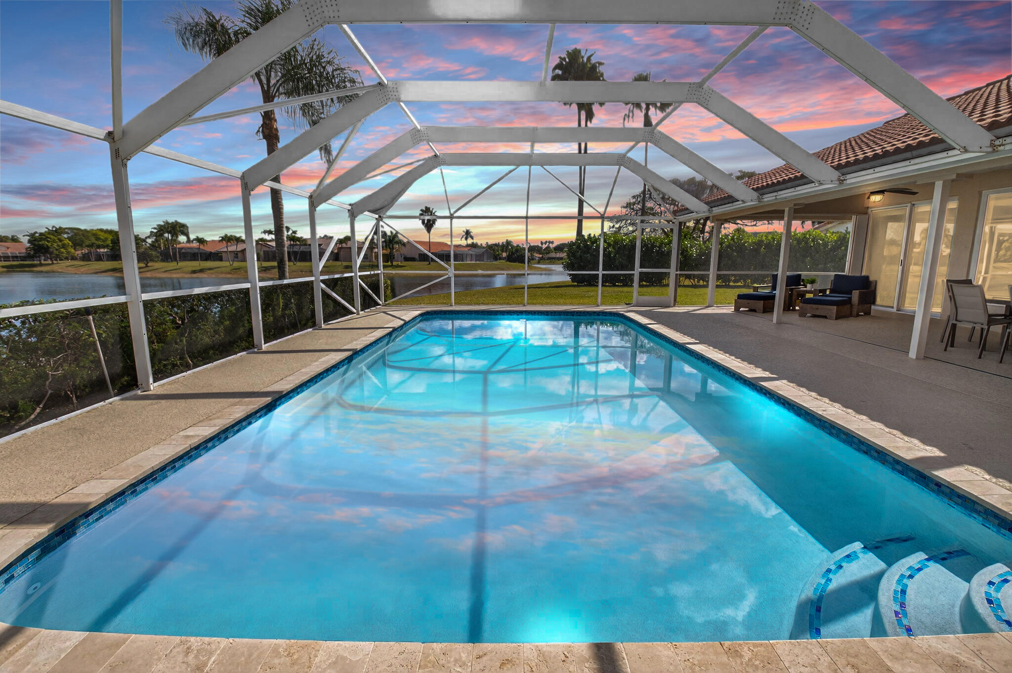 20739 Pebble Creek Court Boca Raton, FL 33498 - Photo 33 of 37 Pool Dusk View
