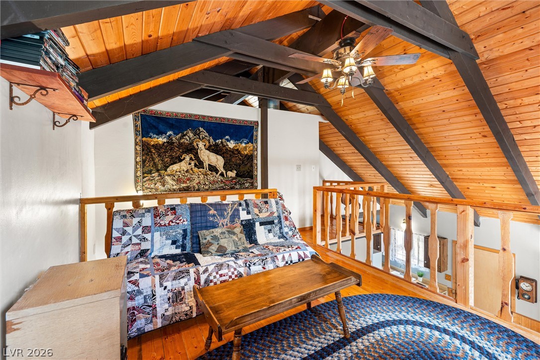2146 Via Spes Nostra Street Mount Charleston, NV 89124 - Photo 25 of 33 Rustic charm abounds with vaulted wood ceilings and exposed beams in this cozy loft space.