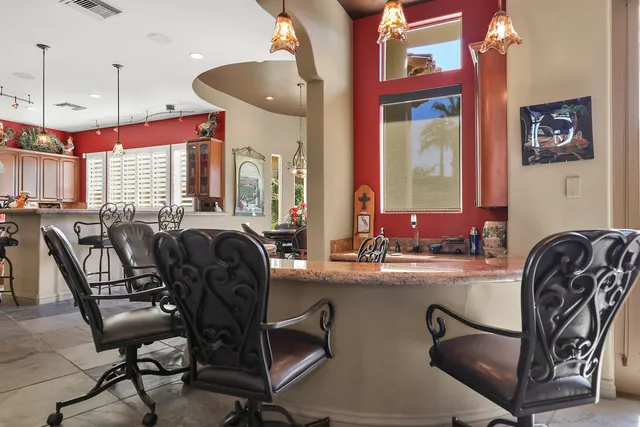 a view of a dinning room with furniture