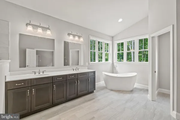 a bathroom with a bathtub