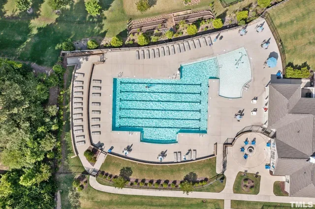 a view of a swimming pool with a corridor