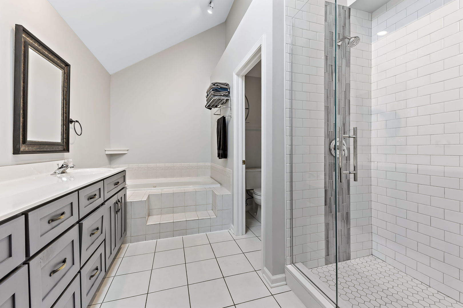 2531 Spartina Road Naperville, IL 60564 - Photo 20 of 39 a bathroom with a sink a mirror and a shower