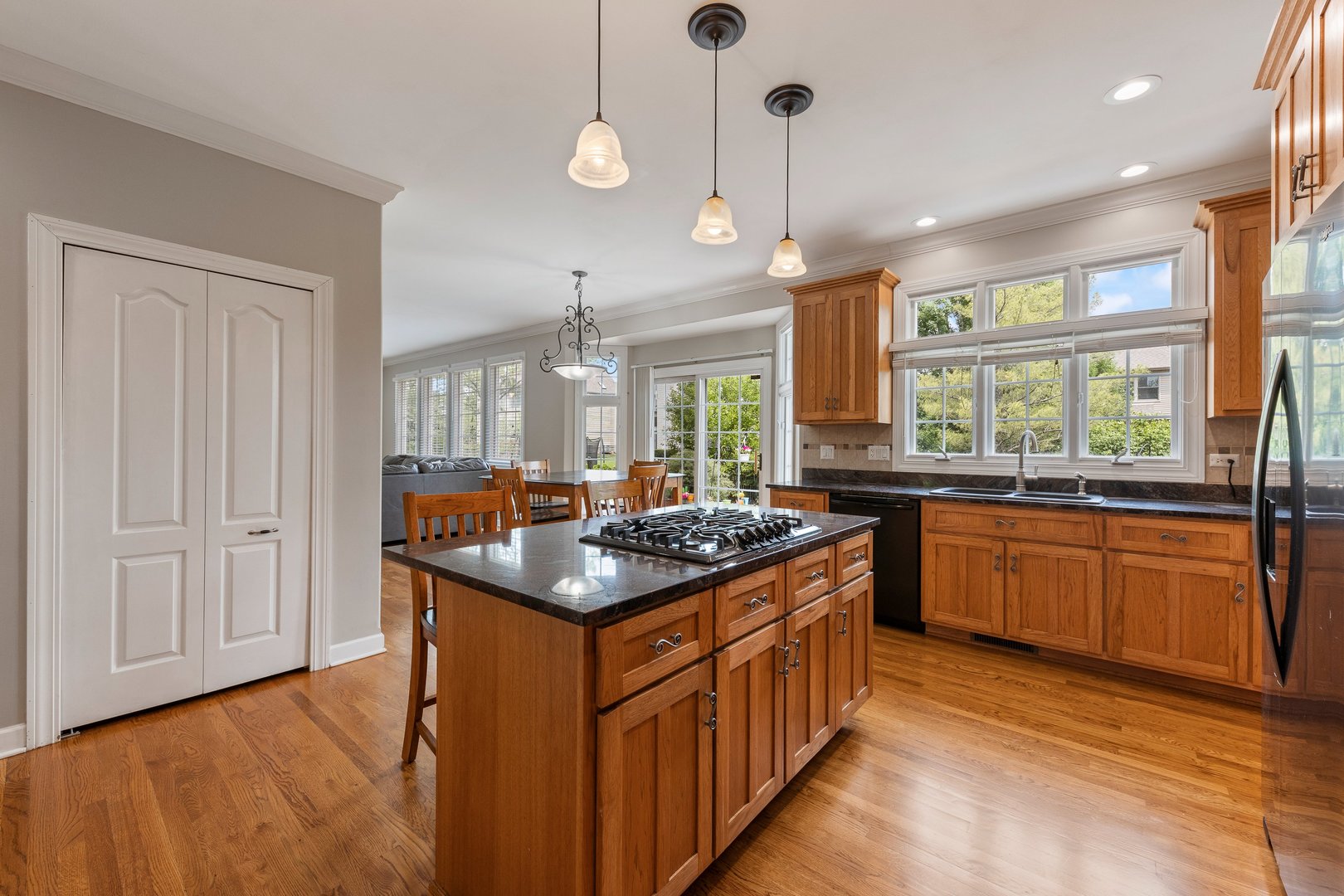 2531 Spartina Road Naperville, IL 60564 - Photo 3 of 39 a kitchen with stainless steel appliances granite countertop a stove a sink dishwasher and a large refrigerator with wooden floor