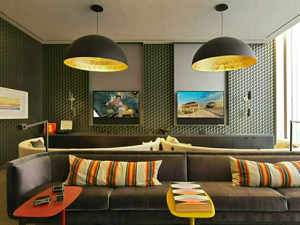 a living room with lots of furniture and a rug