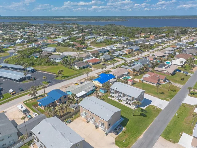 view of a city with an ocean