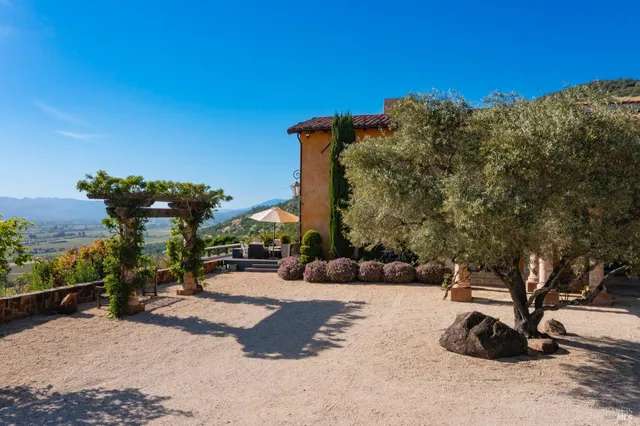 a front view of a house with a tree
