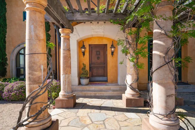 a view of a water with a mountain view