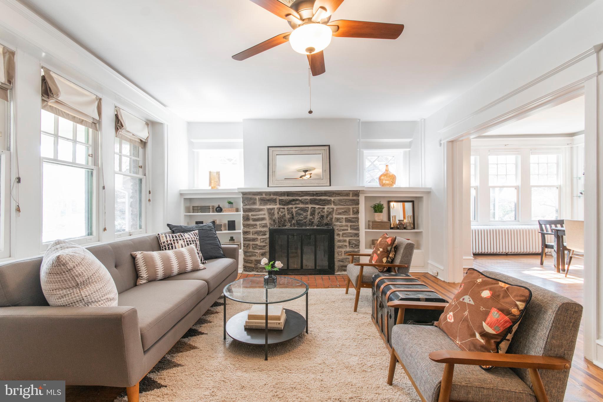 7130 Cresheim Road Philadelphia, PA 19119 - Photo 3 of 22 Living Room with Wood-Burning Fireplace