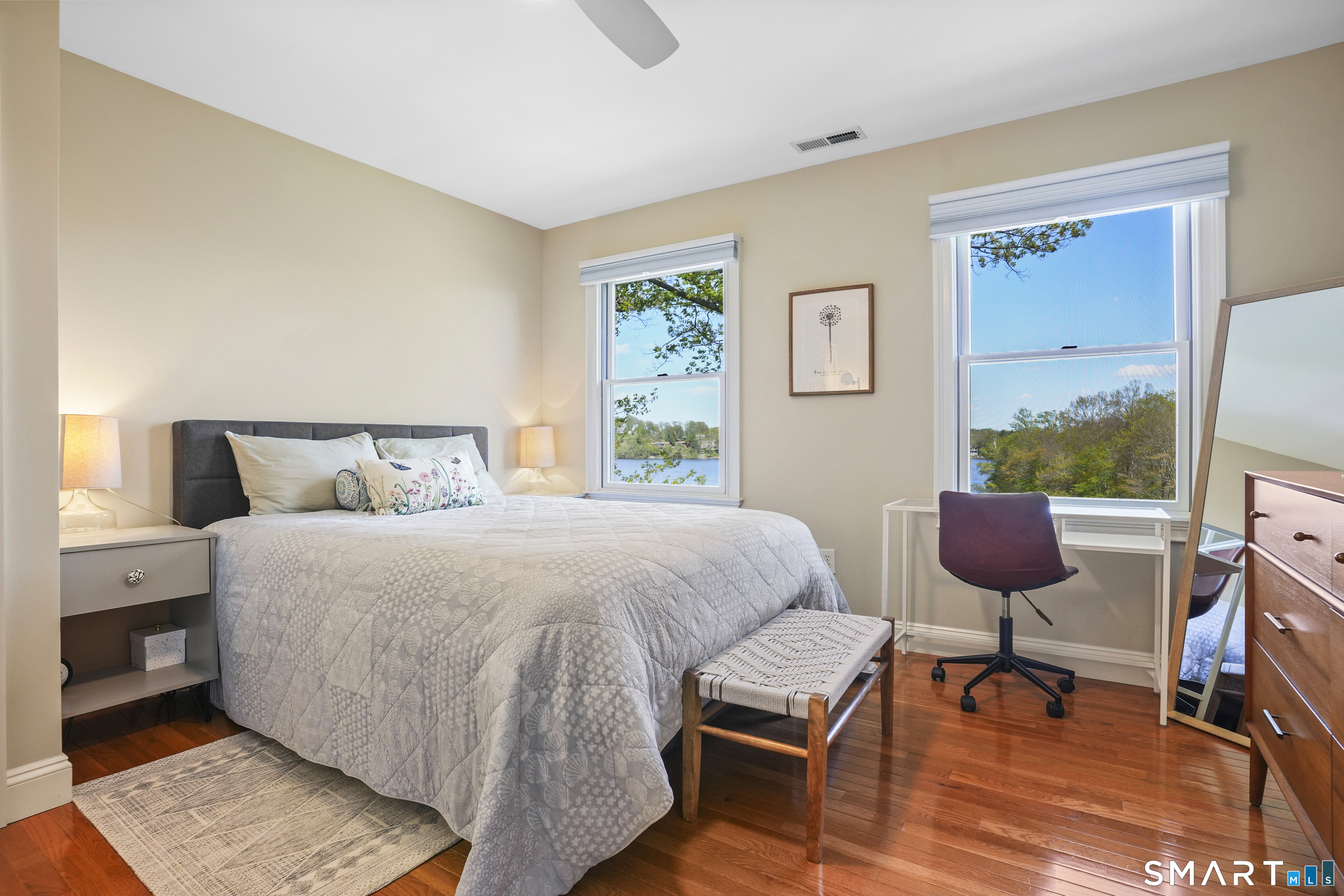 83 Wood Creek Road New Fairfield, CT 06812 - Photo 25 of 40 Bedroom 3. Hardwood floors, ceiling fan and lake views.
