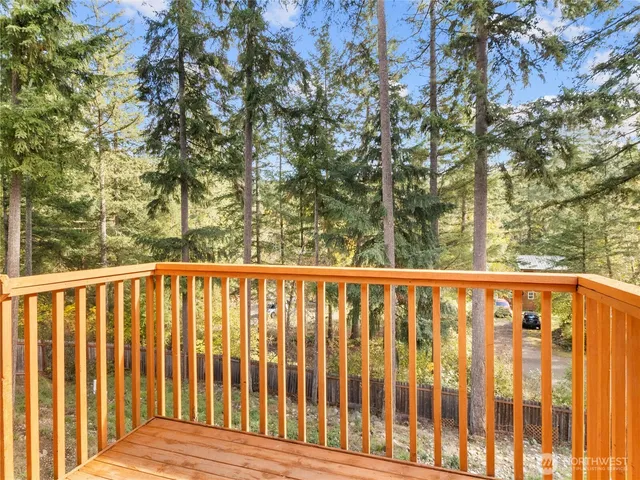 a view of wooden balcony