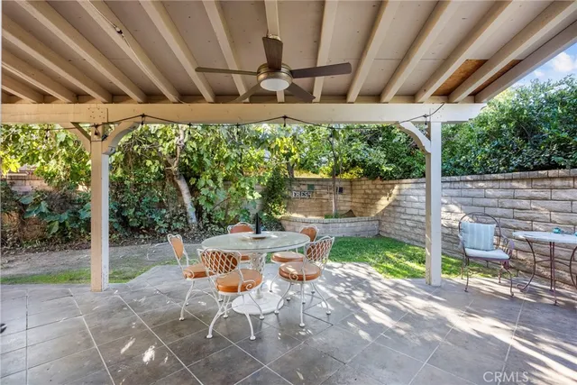 a patio with an outdoor space