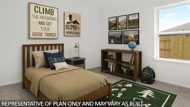 a bed sitting in a bedroom next to a window