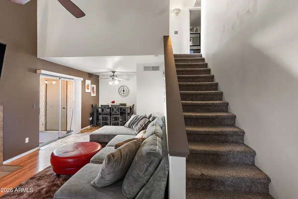 a living room with furniture