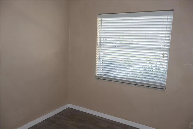 a view of a small space with a window