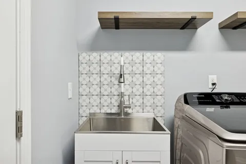 a backyard of a house with lots of green space