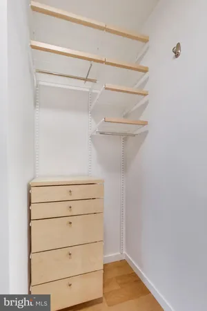 a view of an empty walk in closet