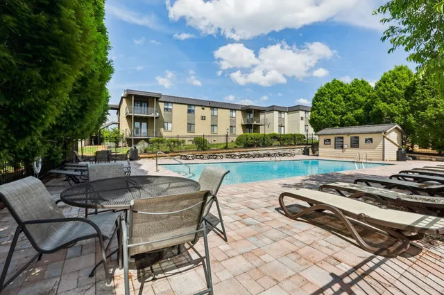a view of a garden with a slide