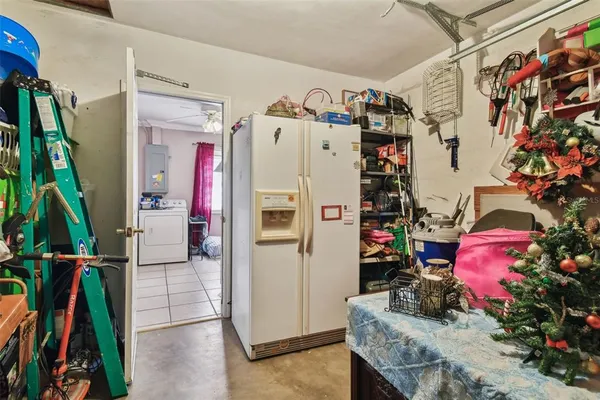 a view of a swimming pool with an outdoor seating