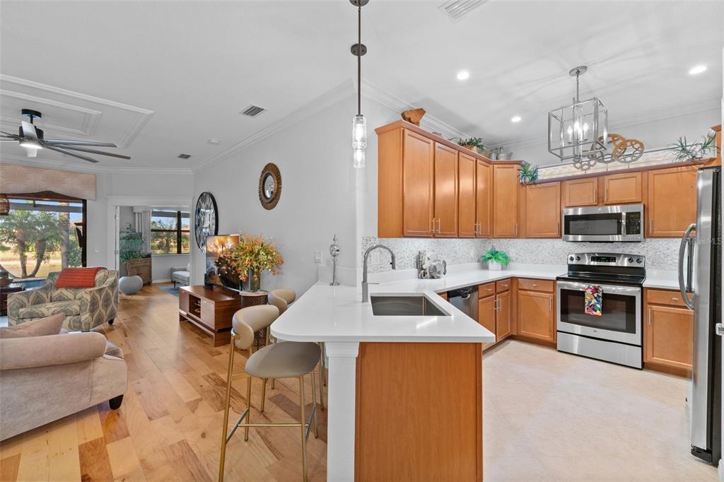20219 Tesoro Drive Venice, FL 34293 - Photo 20 of 98 a kitchen with stainless steel appliances granite countertop a sink stove and refrigerator