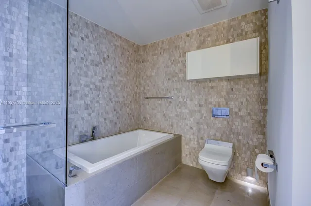 a bathroom with a bathtub