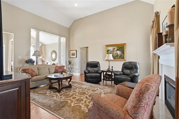 a living room with furniture