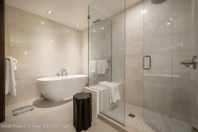 a view of a bathtub in bathroom and shower