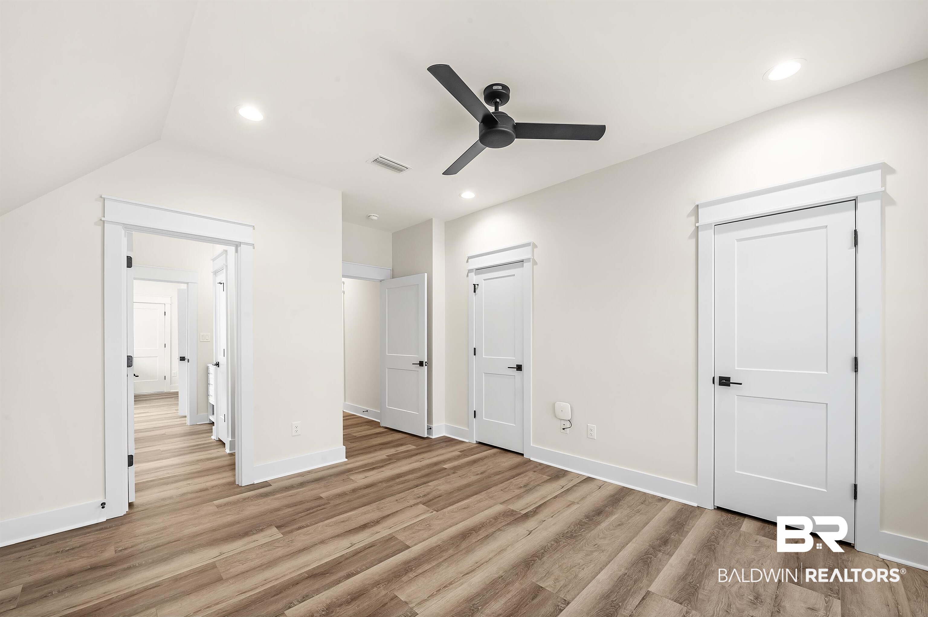 9144 Harvest Ridge Fairhope, AL 36532 - Photo 49 of 58 Unfurnished bedroom with a ceiling fan, light wood-type flooring, baseboards, visible vents, and recessed lighting