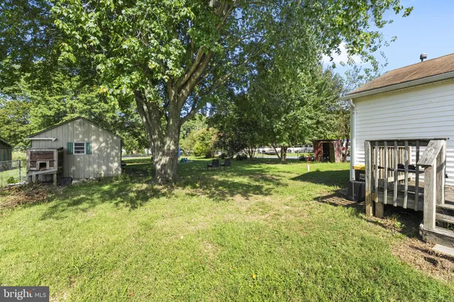 a backyard of a house with plants and tree