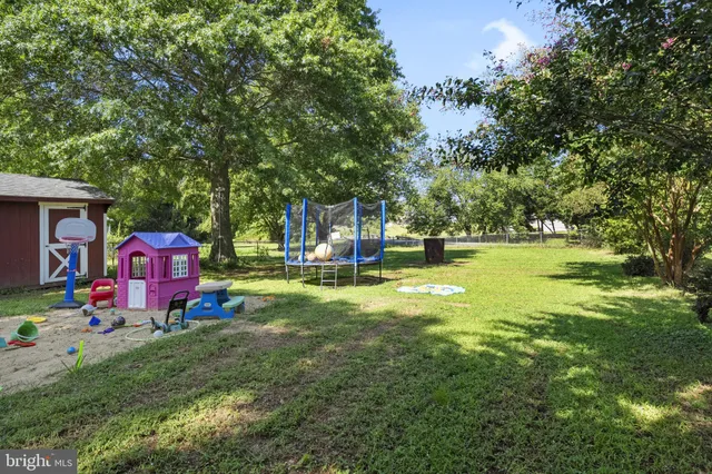 a garden view with a seating space