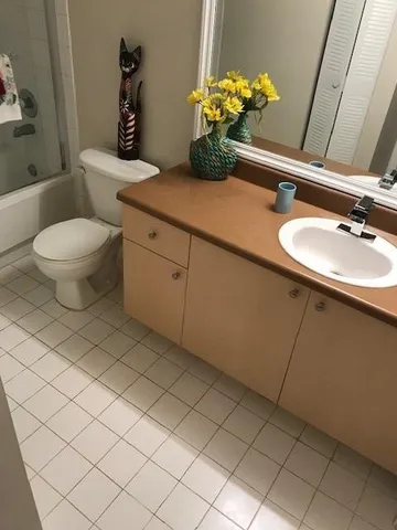 a bathroom with a sink toilet and mirror