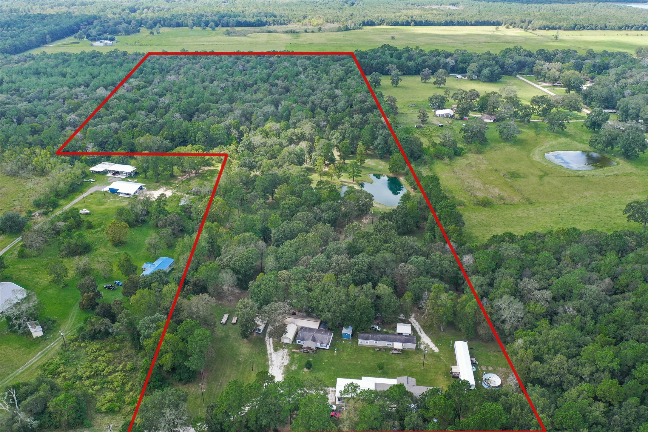 Aerial view of property in red