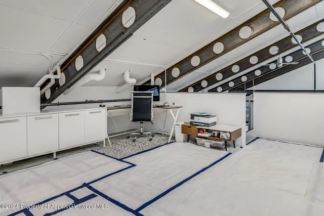 a storage room with stairs