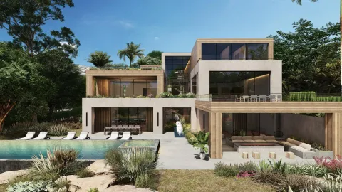 a view of a house with a yard patio and fire pit