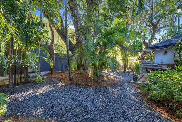 a view of a backyard with trees