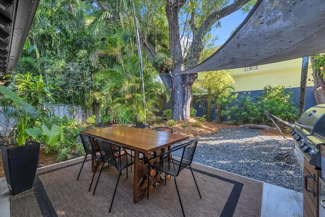 a view of an outdoor space with table and chair