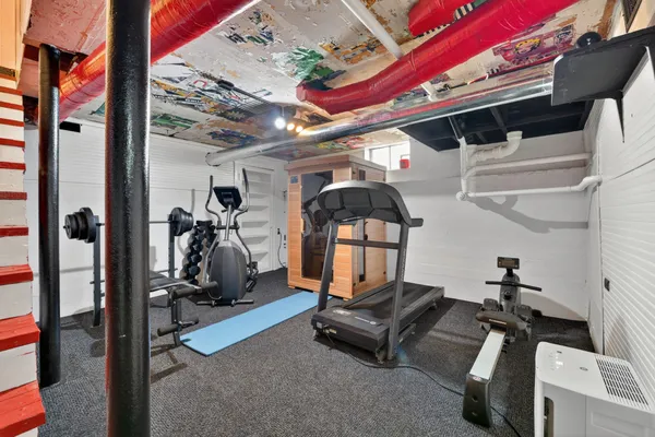 a room with gym equipment