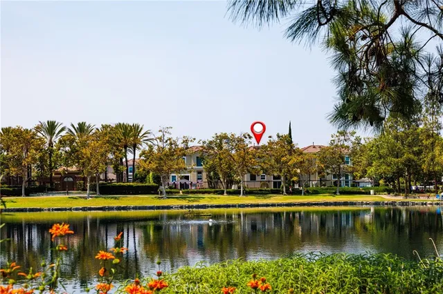 a view of a lake with a house