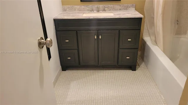 a bathroom with a bathtub