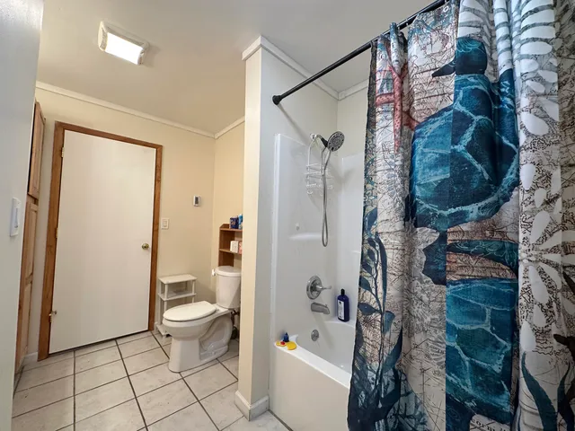a bathroom with a toilet and a shower
