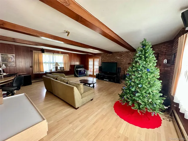 a living room with furniture fireplace and potted plant