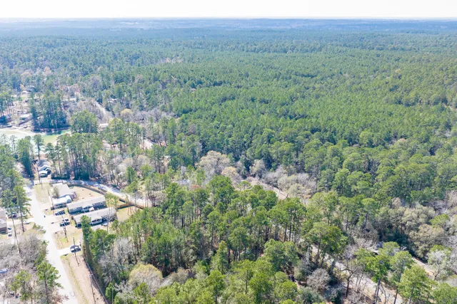 a view of a field with an trees