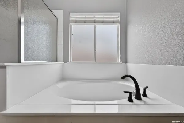 a bathroom with a bathtub